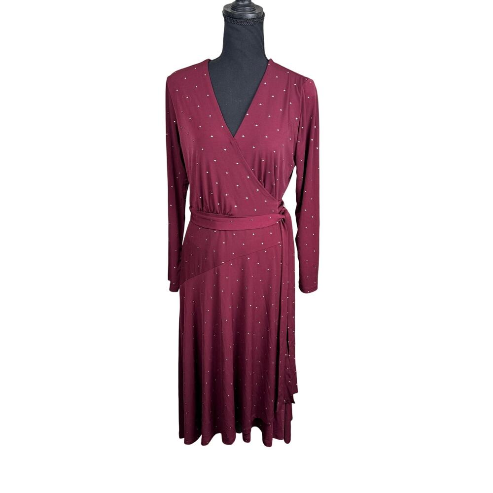 QVC Susan Graver Reg Embellished Liquid Knit Wrap Dress WINE NWOT SIZE 1X - Picture 4 of 9